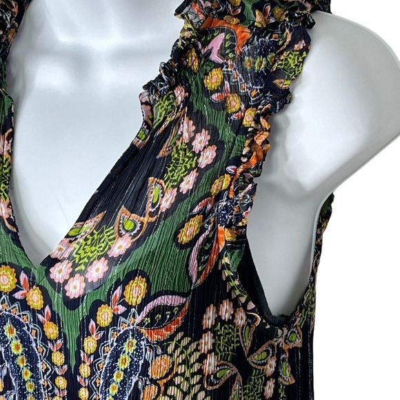 Anthropologie Size 0 Dress Elmira Ruffled MIDI Drawstring Waist Paisley Navy - Picture 6 of 13